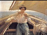 Boat Canvas Paintings - A Young Man In A Boat